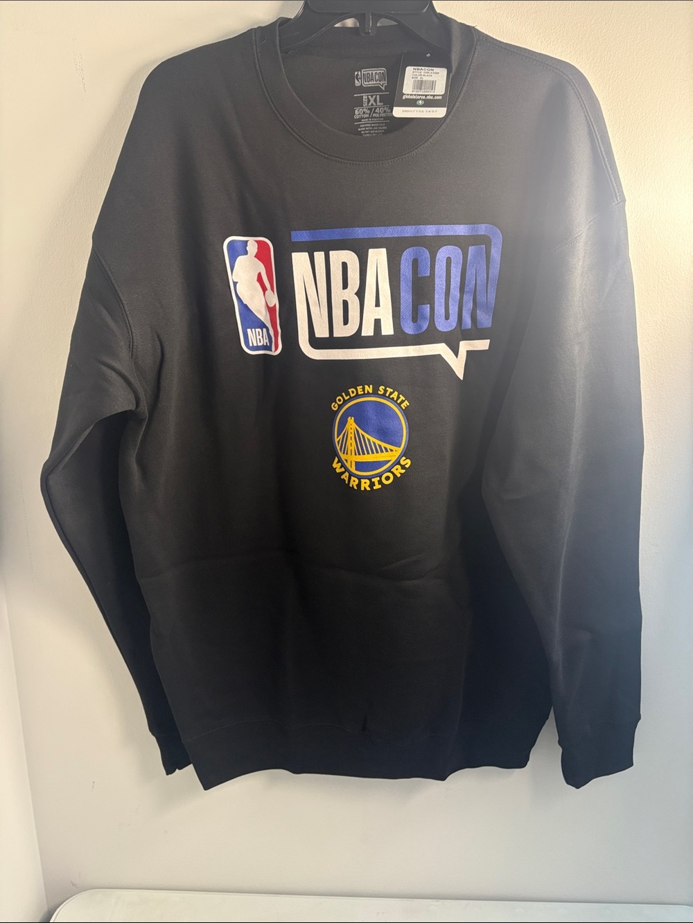 NBA Black Crewneck with Blue NBA CON and Yellow Warriors Logo